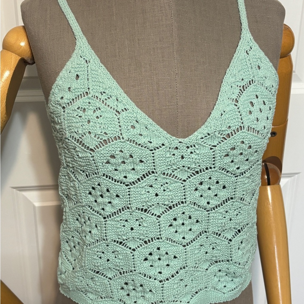 American Eagle Outfitters Seafoam Crochet Spaghetti Strap Tank